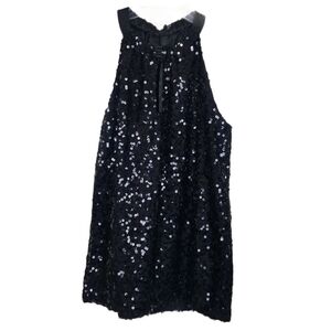 Tahari Black Sequined Cutout Tank Blouse XS